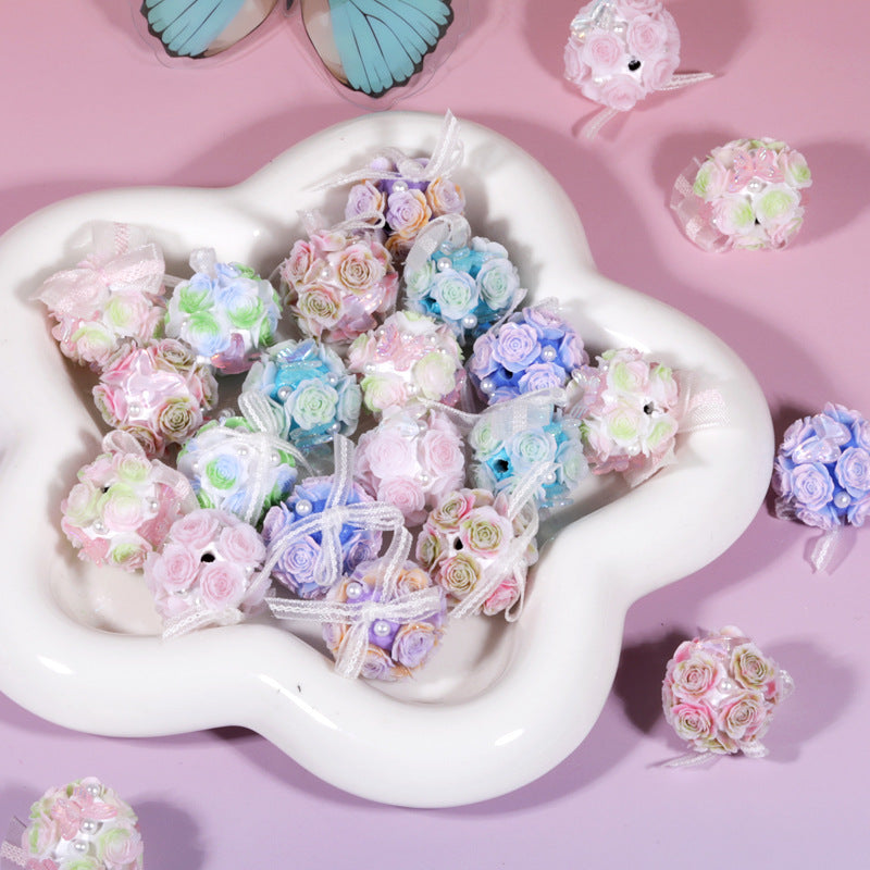 Wholesale 3PCS/Pack Butterfly rose flower ball through hole versatile loose beads DIY beaded mobile phone chain bag trailer hanging accessories